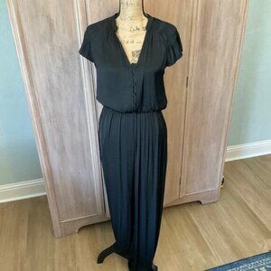Anthropologie Current Air Black  wide leg jumpsuit pants  pleated ruched v neck